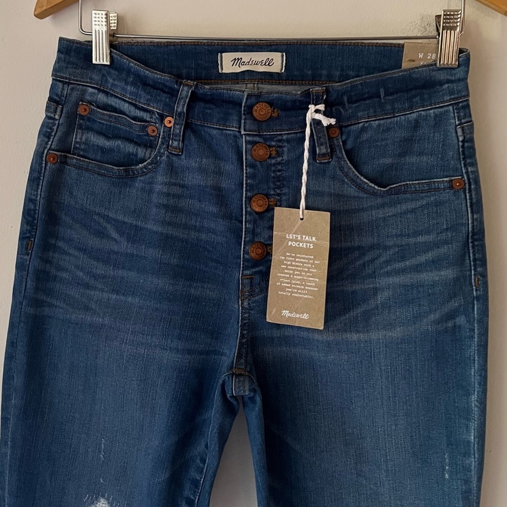 NWT Madewell Cali Demi Boot Distressed Jeans Sz 28 Raw Hem Button Fly New - Picture 11 of 15